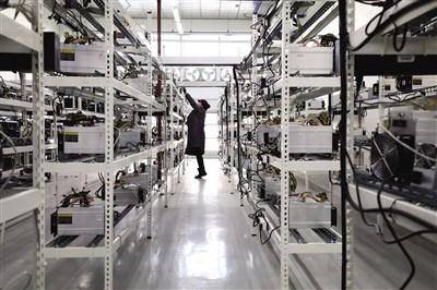 A bustling mining farm showcasing rows of mining machines