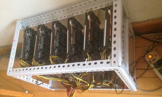 A modern mining rig setup with multiple GPUs